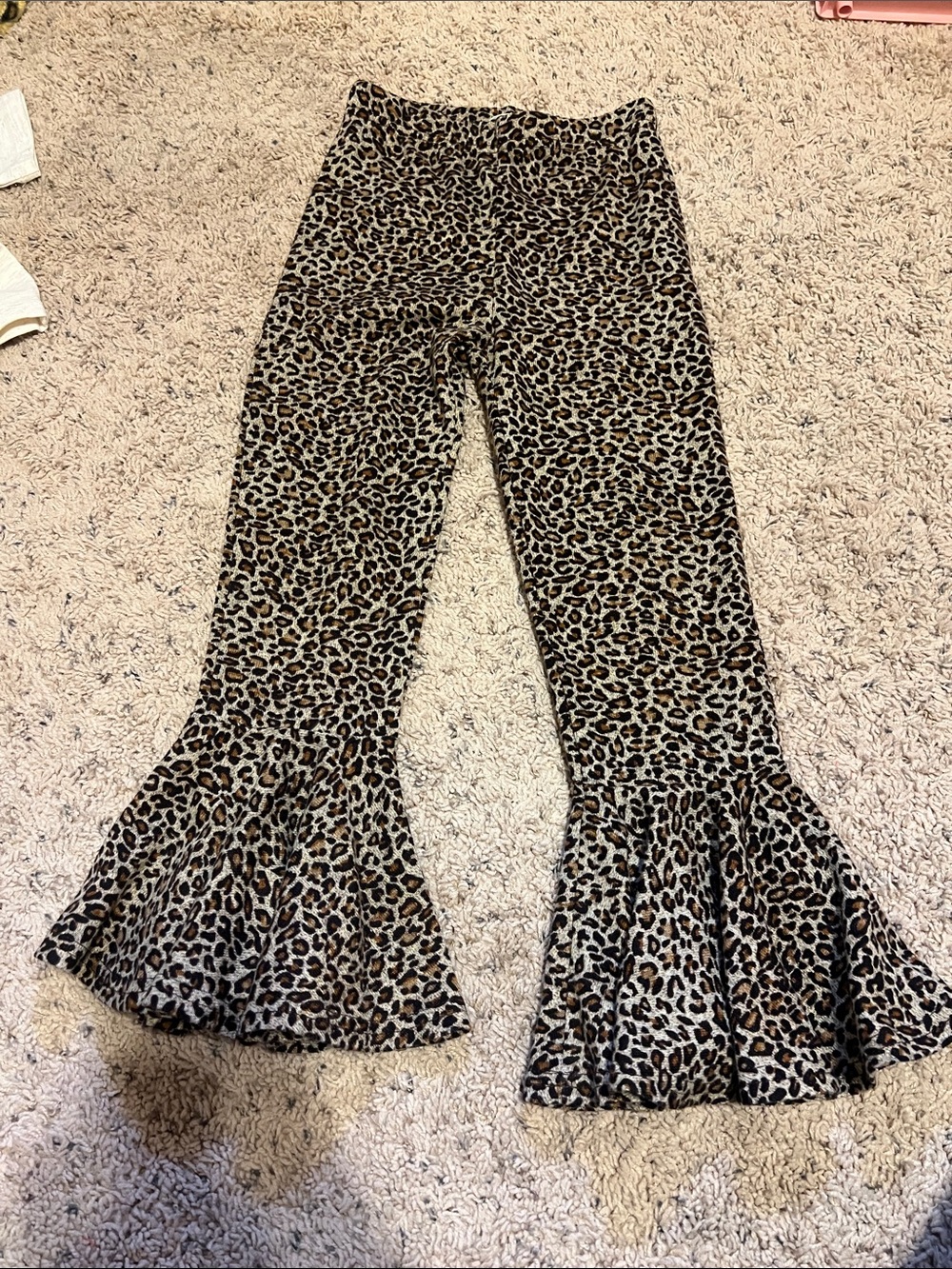 Girls Leopard Print Ruffle Hem Pants